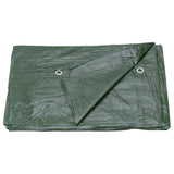 Green S-Grade Tarpaulin 5m x 8m folded on a white background showing two eyelets along the edge