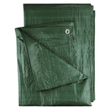 Green M-Grade Tarpaulin 4m x 6m folded with one corner turned back to show an eyelet