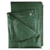 Green M-Grade Tarpaulin 1m x 1m folded with one corner turned back to show an eyelet