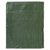 Green M-Grade Tarpaulin with 10m of 6mm Bungee Rope folded flat, front view