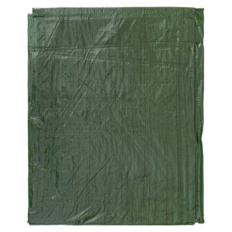 Green M-Grade Tarpaulin 4m x 4m folded flat, front view