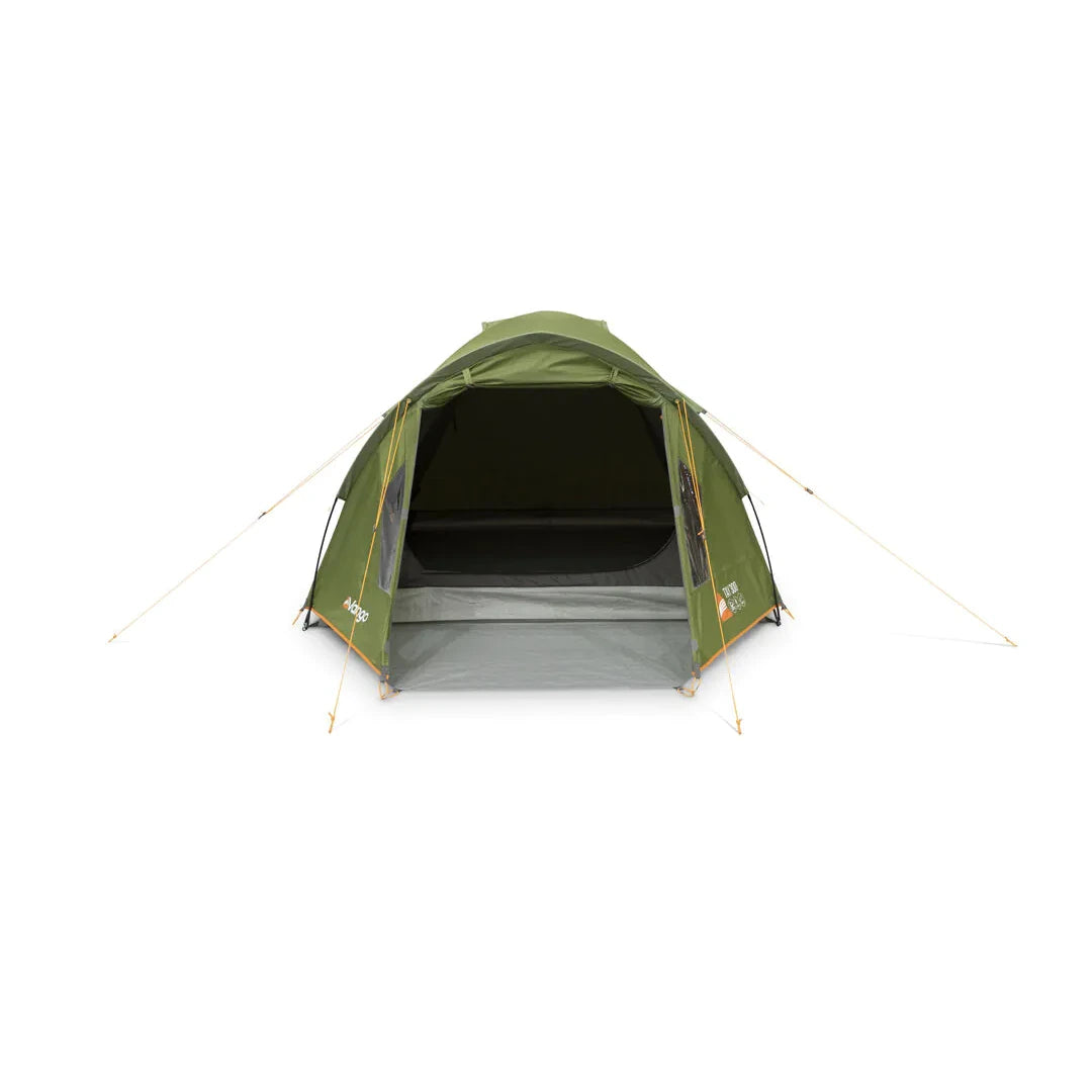 Vango Tay 300 tent in peridot green with the porch and doors open