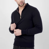 Titan Depot Knife Resistant Anti Slash Protective 1/4 Zip Up Sweater in black from the front left