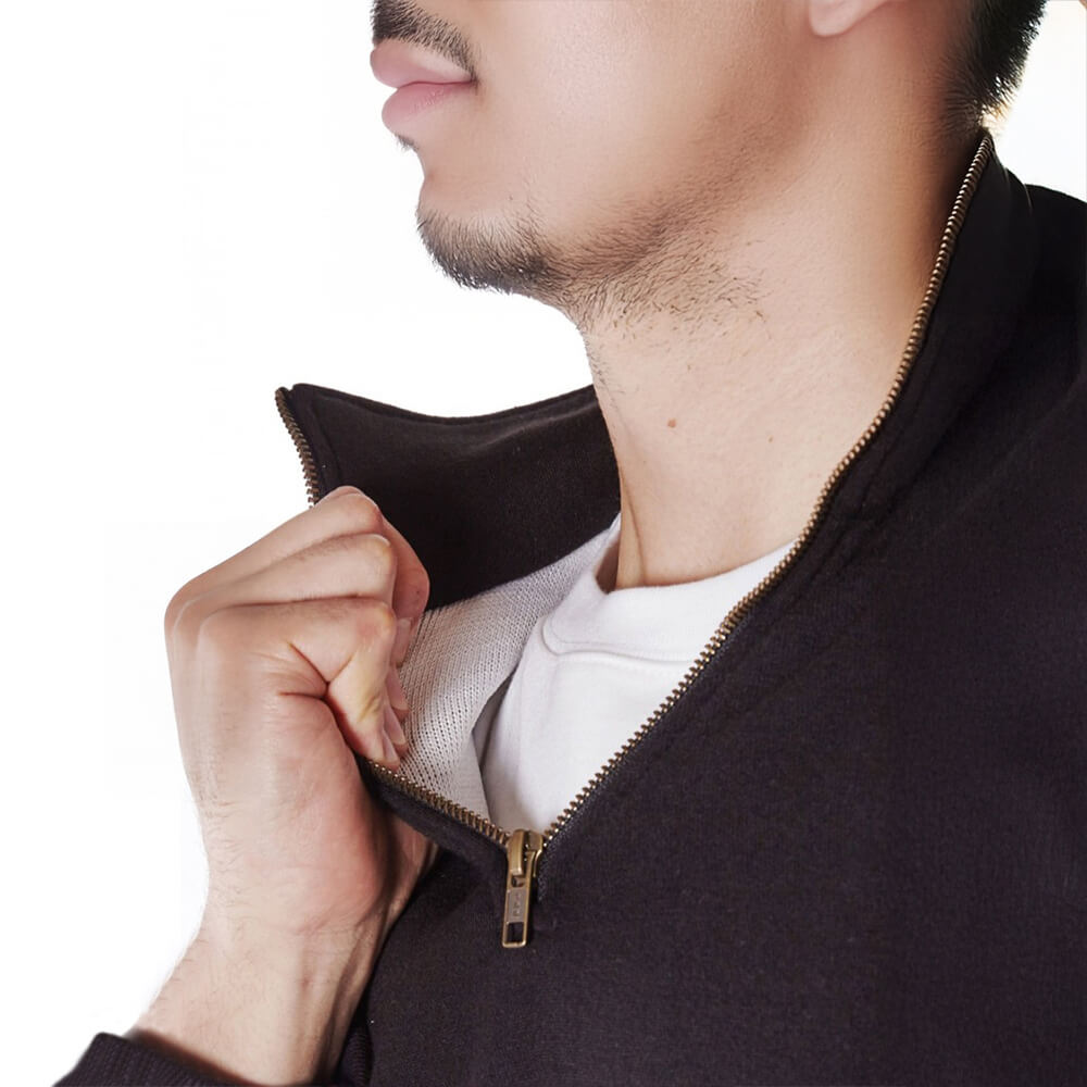 Titan Depot Knife Resistant Anti Slash Protective 1/4 Zip Up Sweater in black close up of zip