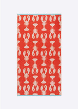 Anorak Lobsters Organic Cotton Towel - Coral and pink bath towel flat lay