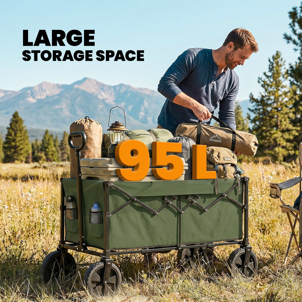 Outsunny 95L Festival Trolley on Wheels - Dark Green side profile