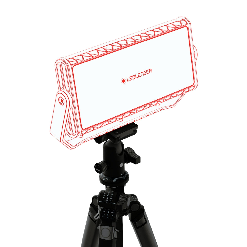 Illustration of the Ledlenser AF12R Work mounted on a tripod ball head