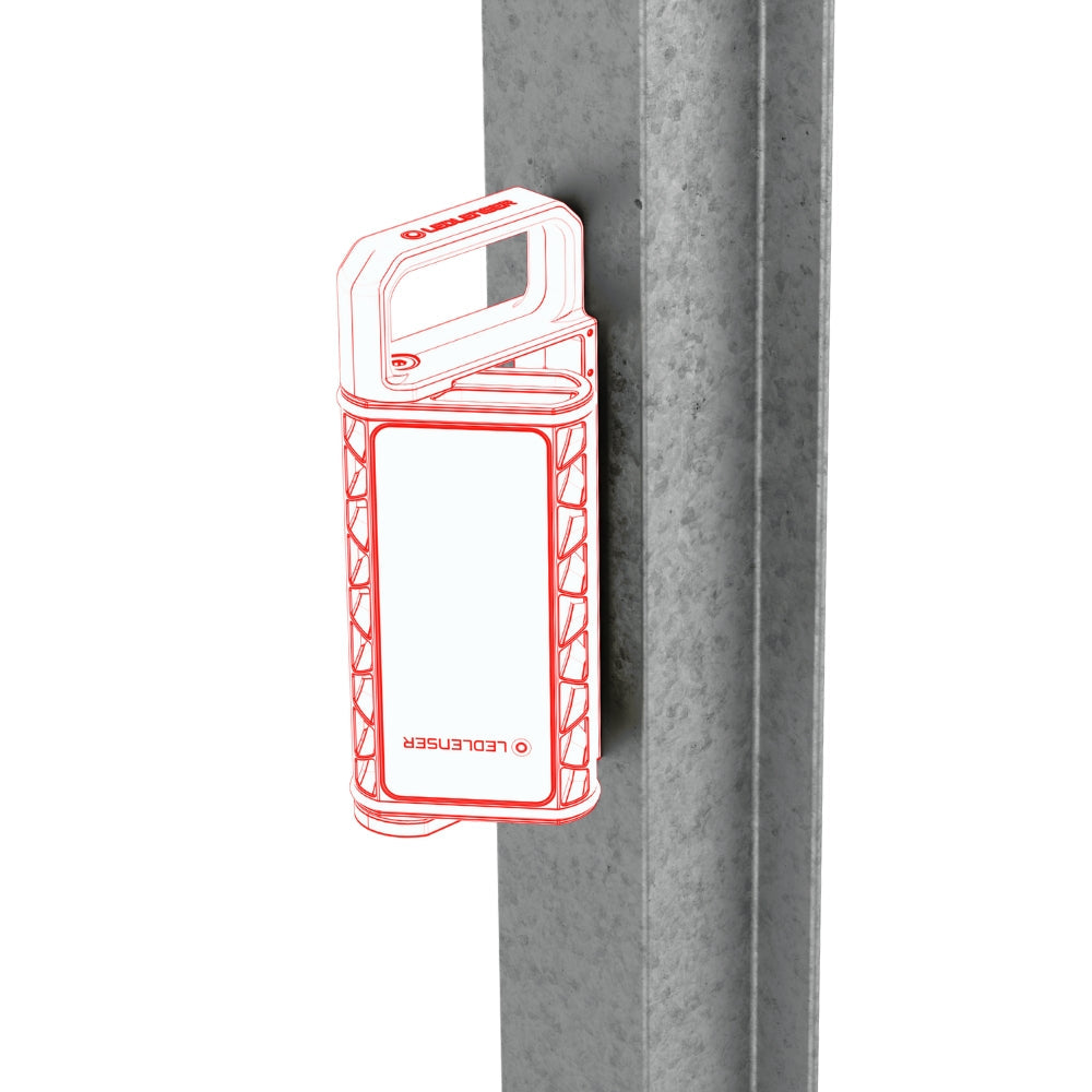 Illustration of the Ledlenser AF4R Work held magnetically to a galvanised steel post