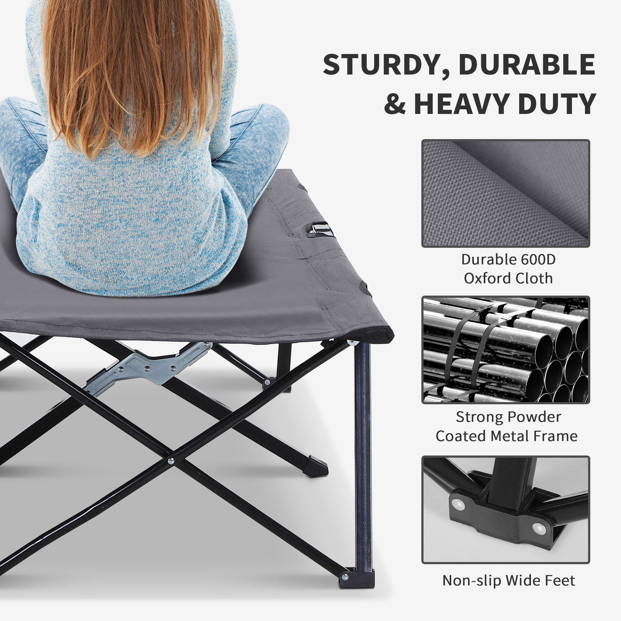 Outsunny Double Camping Cot Bed - Grey frame and fabric detail