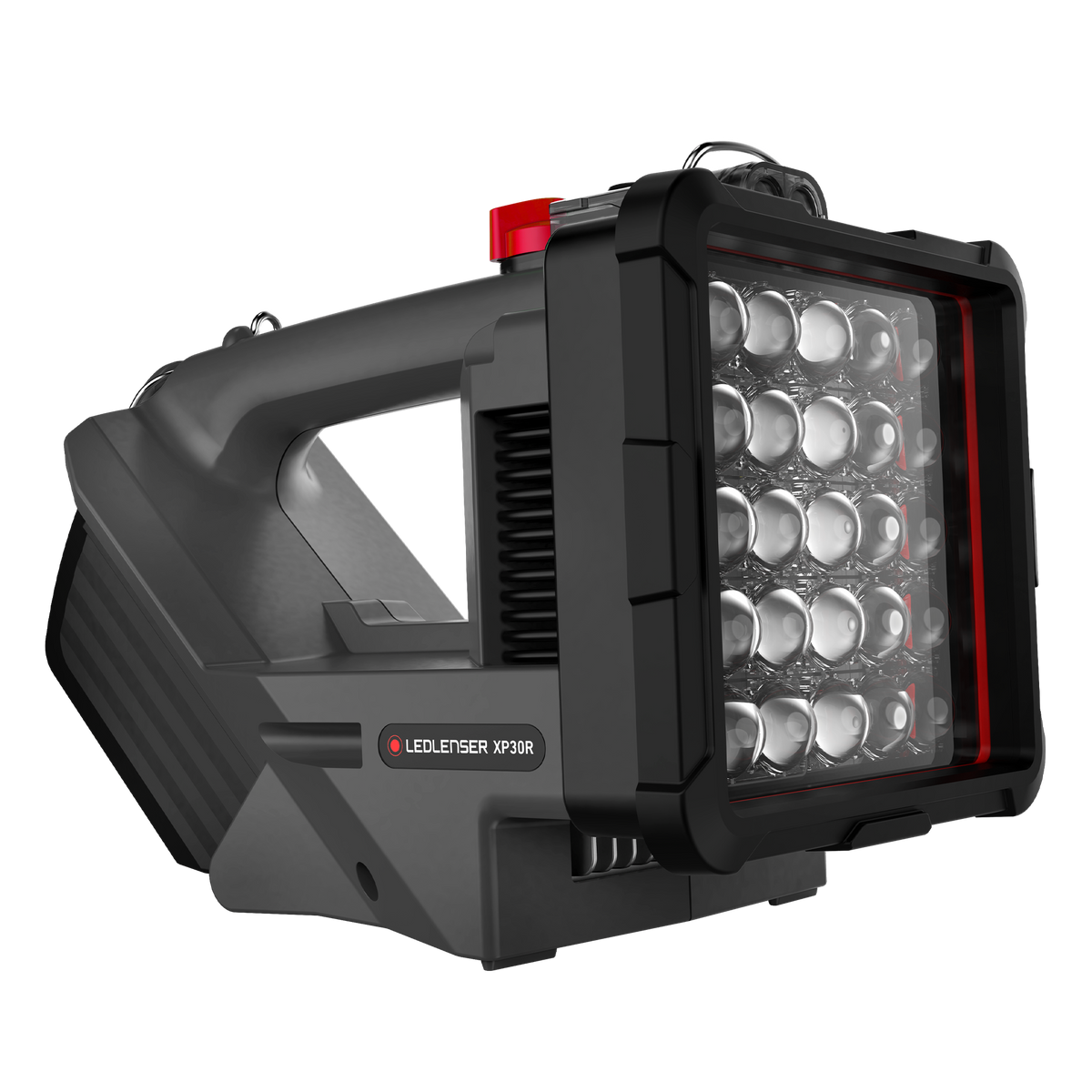 Ledlenser XP30R searchlight with 30 LEDs, angled front view
