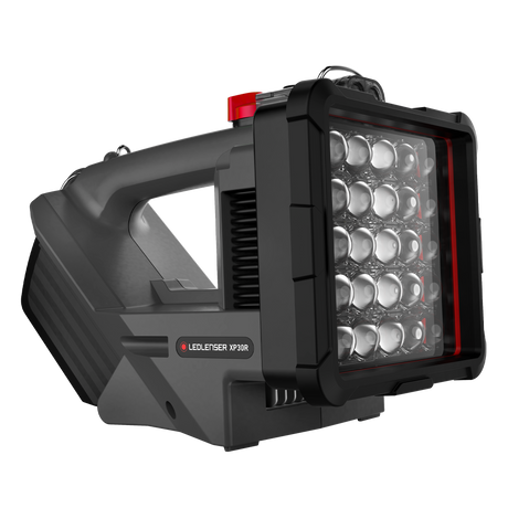 Ledlenser XP30R searchlight with 30 LEDs, angled front view