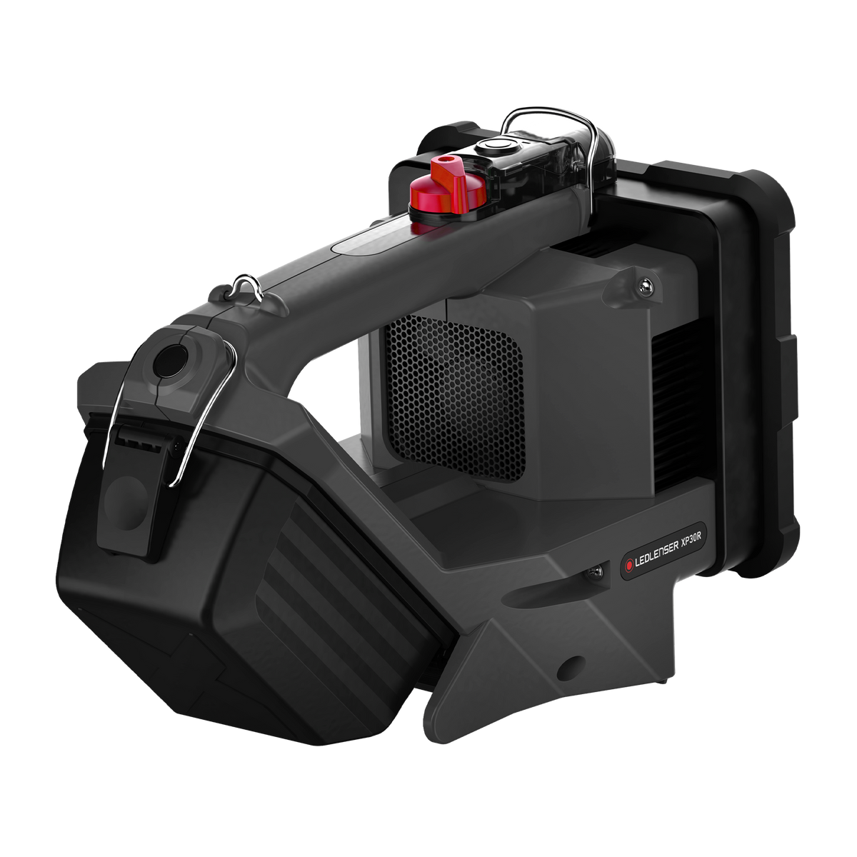Ledlenser XP30R searchlight rear view showing the handle and battery bay