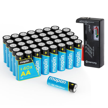 Maplin 40 AA alkaline batteries with the Mercury battery tester