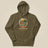 Adventure Before Dementia Camping Hoodie in Military Green, laid flat, front view