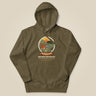 Adventure Before Dementia Camping Hoodie in Military Green, laid flat, front view
