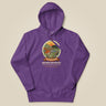 Adventure Before Dementia Camping Hoodie in Purple, laid flat, front view