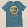 Adventure Before Dementia Campervan T-Shirt in Heather Deep Teal, laid flat, front view