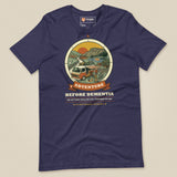 Adventure Before Dementia Campervan T-Shirt in Heather Midnight Navy, laid flat, front view