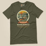 Adventure Before Dementia Campervan T-Shirt in Military Green, laid flat, front view
