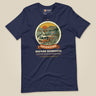 Adventure Before Dementia Campervan T-Shirt in Navy, laid flat, front view