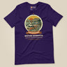 Adventure Before Dementia Campervan T-Shirt in Team Purple, laid flat, front view