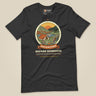 Adventure Before Dementia Camping T-Shirt in Dark Grey, laid flat, front view