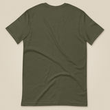 Adventure Before Dementia Camping T-Shirt in Military Green, laid flat, plain back view
