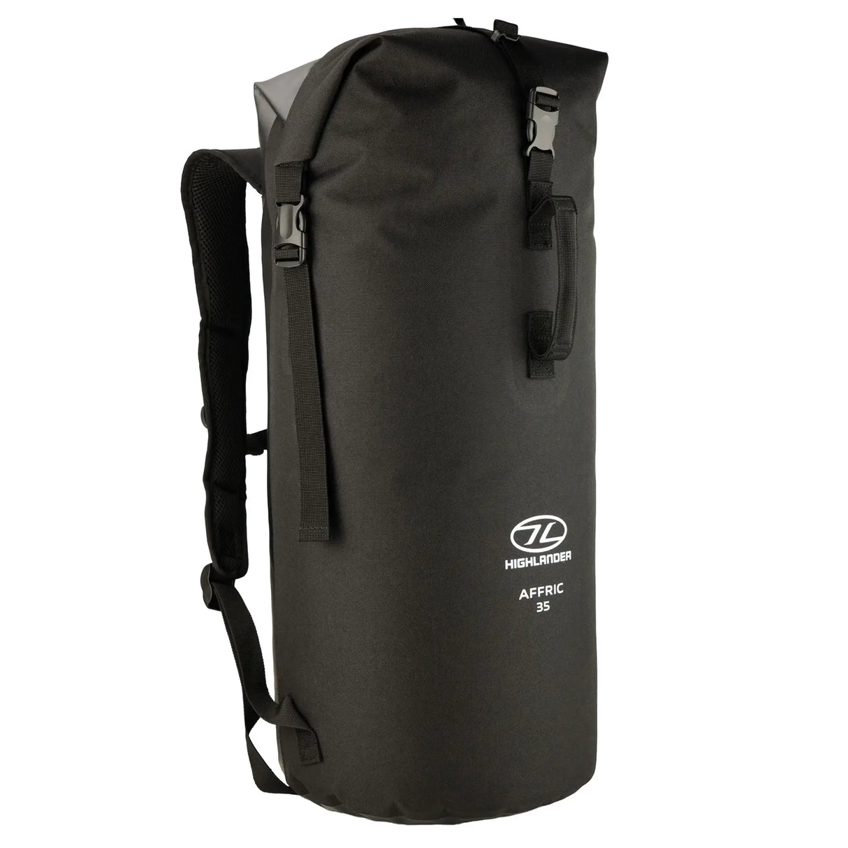 Highlander Affric Dry Bag Rucksack 35L in black from the front left