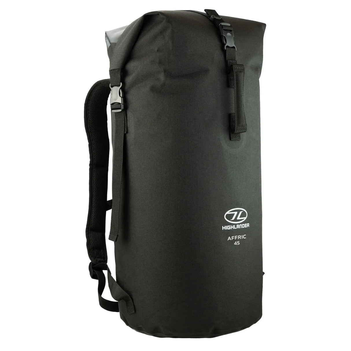 Highlander Affric Waterproof Rucksack 45L in black from the front right on white background