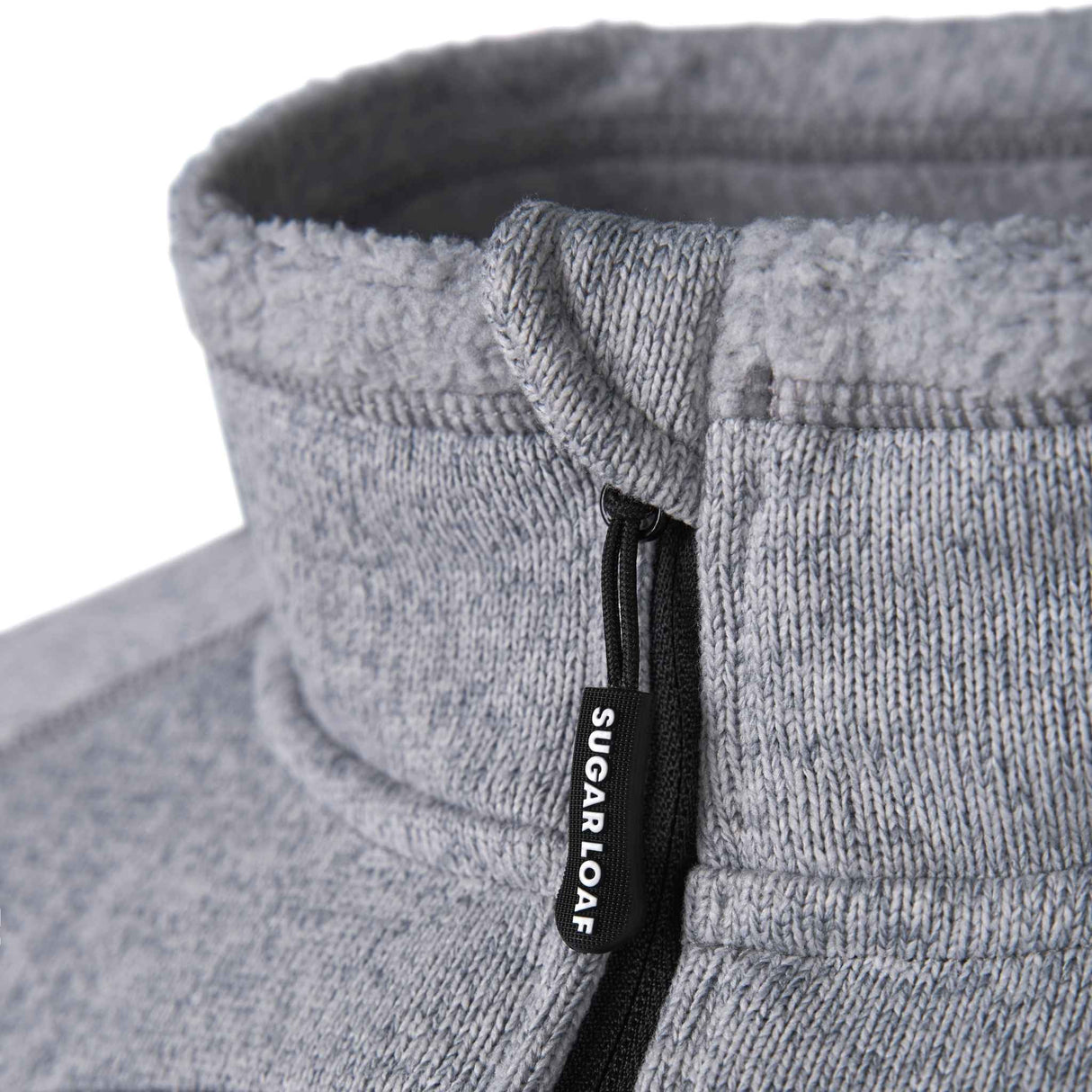 Sugar Loaf Fell Half Zip Fleece Top in Ash Grey close up of collar with zip