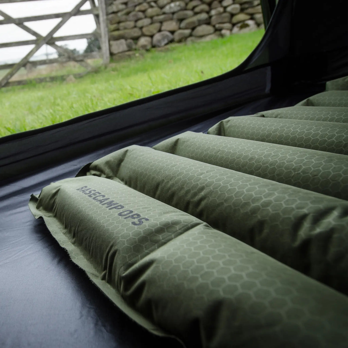Snugpak Air Mat with Built-In Foot Pump, Olive Green inflatable camping sleeping mat - full length view