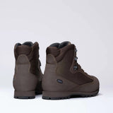 Pair of AKU Pilgrim GTX Combat FG M boots in brown from behind, showing the heels and padded collars