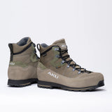 Pair of AKU Trekker Lite III Wide GTX boots in brown/green, three quarter view