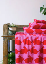 Anorak Kissing Rabbits Organic Cotton Towel - Hot pink and soft pink full size range