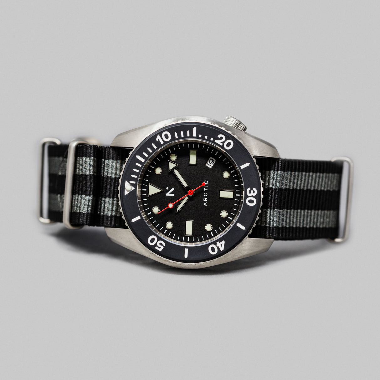 Rotate North Arctic 500m Dive Watch (43mm) in Classic NATO from the side on white background