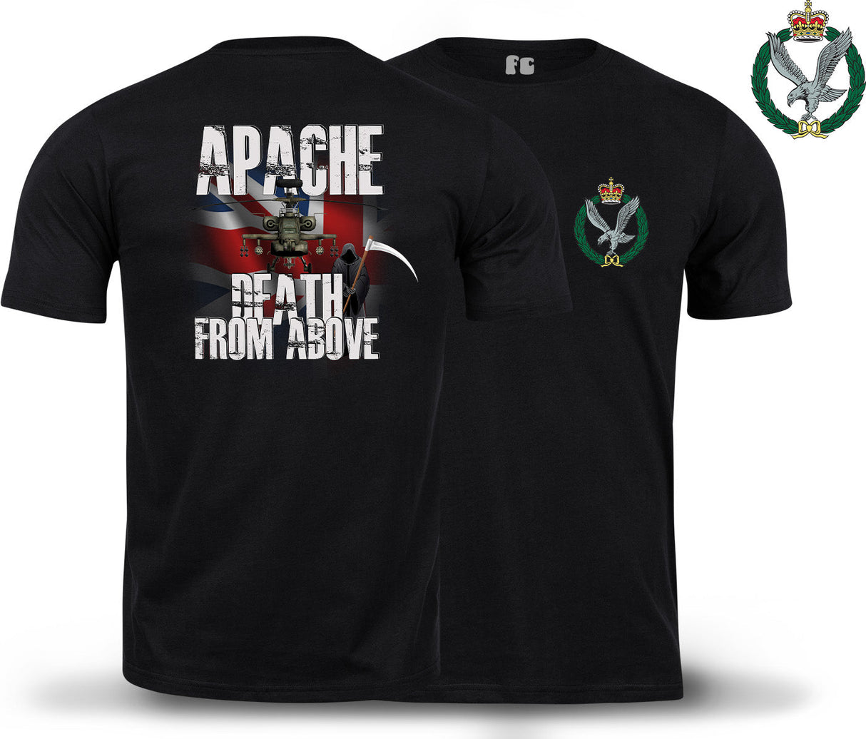 Army Air Corps Apache Double Side Printed T-Shirt - Black