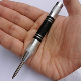 Heavy Duty Glass Breaker Punch lying across an open hand to show its size