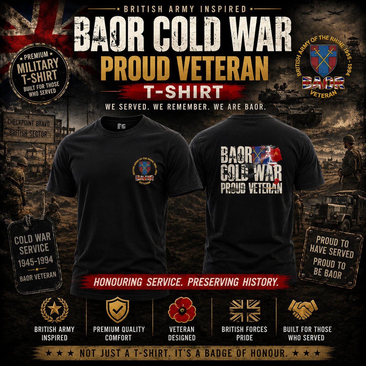 BAOR Cold War Veteran Double Print T-Shirt - Design