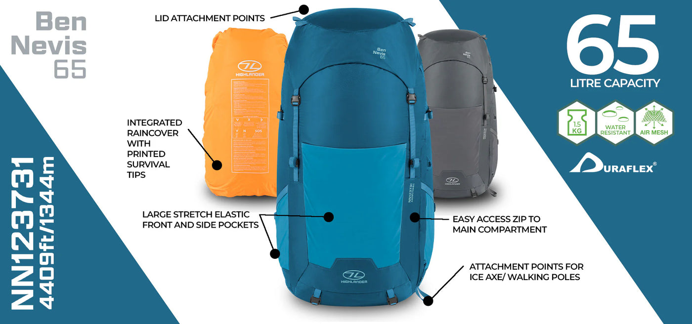 Highlander Ben Nevis Rucksack 65L features