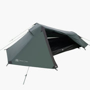 Highlander Blackthorn 1+ Tent Gen2 in Scarab Green - angled view showing pitched tent