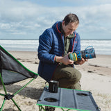 Highlander Blade Fastboil 3 Camping Gas Stove 1.1L in blue lifestyle for camping