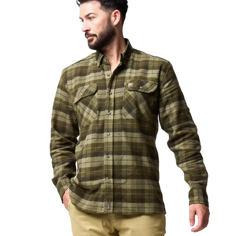 Jack Pyke Bleasdale Heavy Flannel Shirt in green check from the front on white background