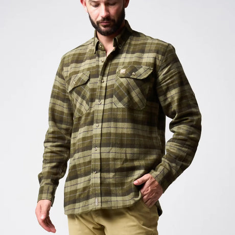 Jack Pyke Bleasdale Heavy Flannel Shirt in green check from the front on white background