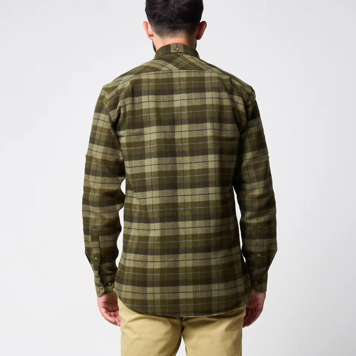 Jack Pyke Bleasdale Heavy Flannel Shirt in green check from the back on white background
