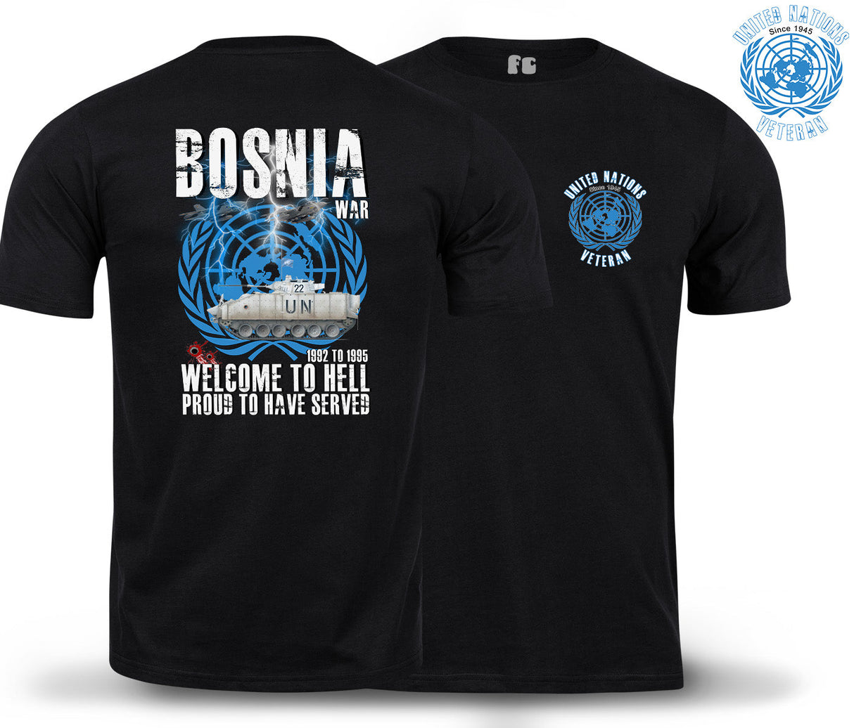 Bosnia War Warrior UN Veteran Double Print T-Shirt - Black