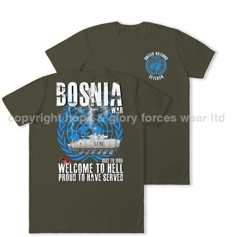 Bosnia War Warrior UN Veteran Double Print T-Shirt - Military Green