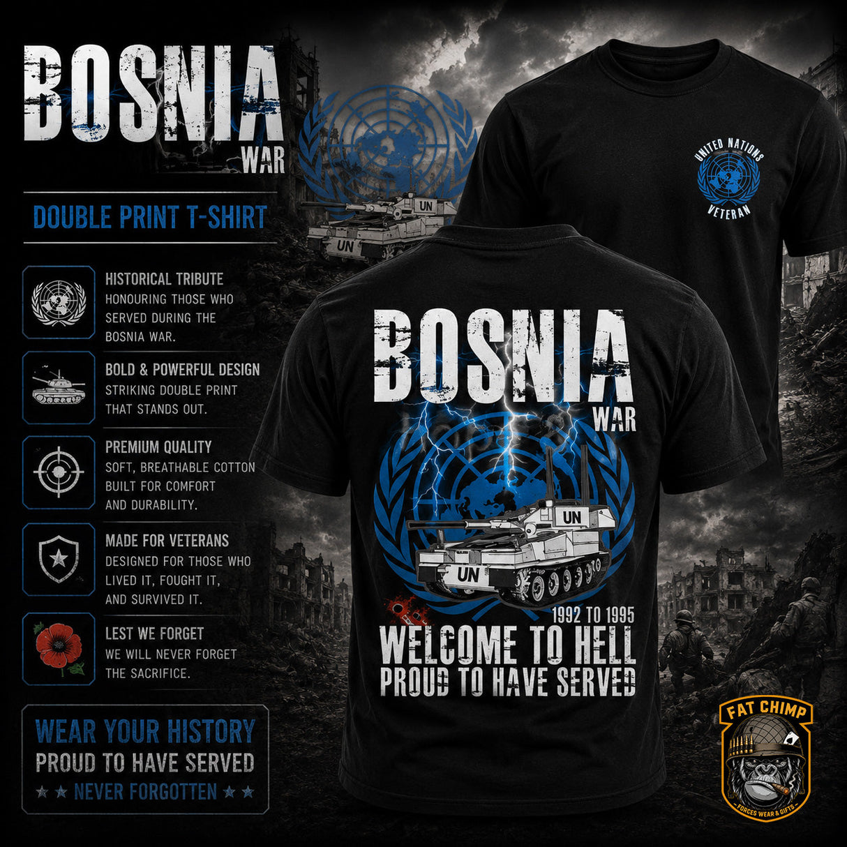 Bosnia War Welcome To Hell Double Print T-Shirt - Design
