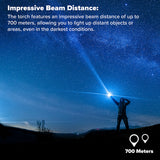 Person on a hillside at night shining the Maplin torch at the starry sky