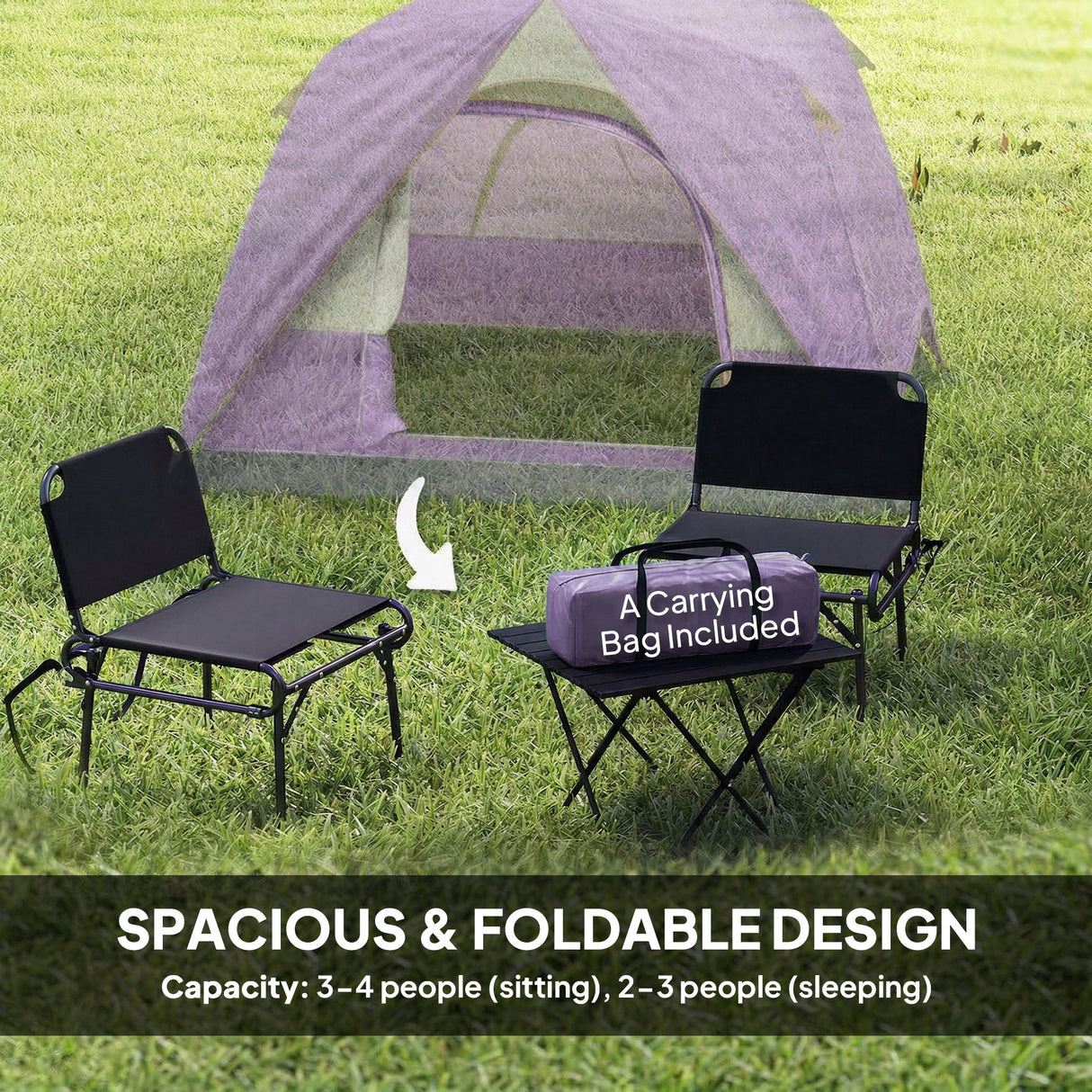 Outsunny 3-4 Person Camping Tent - Purple & Grey interior mesh window