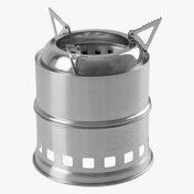 Highlander Cabar Wood Burning Stove CP235 - assembled stove front angle showing cooking arms and ventilation